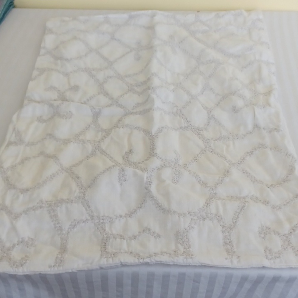 Restoration Hardware ivory tan embroidered cotton standard pillow sham RH